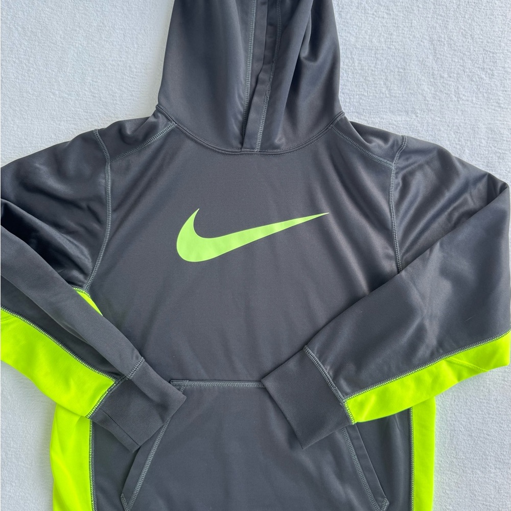 EUC Kids Nike Gray and Neon Green Hoodie L